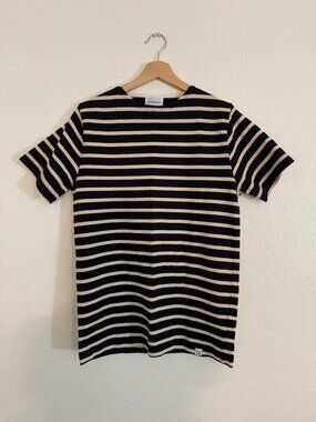 Women's Norse Projects Black White Beige Short Sleeve Stripped Shirt Size Small
